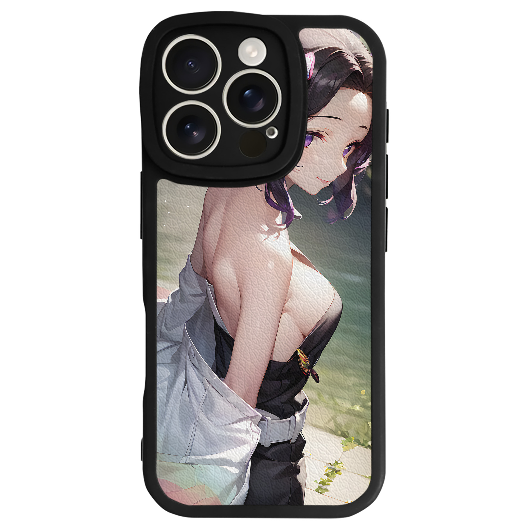 （画像用） 鬼滅の刃（きめつのやいば）蟲柱-胡蝶 しのぶ／こちょう しのぶ Kochou Shinobu 【iPhone 16シリーズ対応】シリコンスマホケース（レザー調） 材質：シリコン